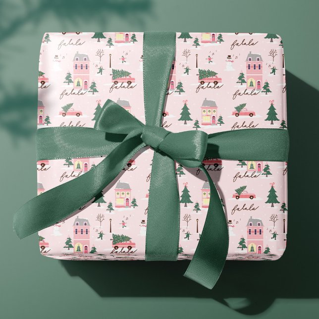Fa La Home For The Holidays Town & Pink Retro Van Wrapping Paper (Fa La Home For The Holidays Town & Pink Retro Van Wrapping Paper)