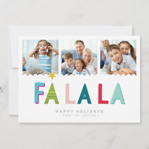 FA LA LA 3 PHOTO festive fun bold bright colourful Holiday Card