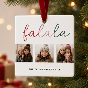 Fa La La 3 Photo Personalised Family Christmas  Ceramic Ornament
