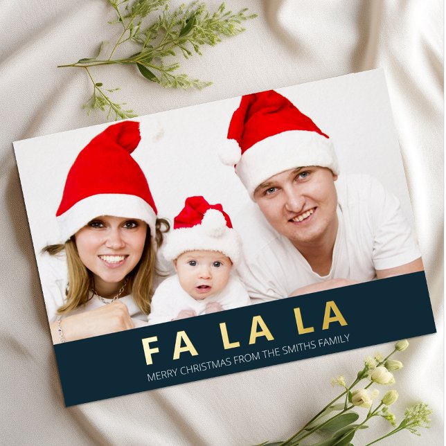 Fa La La Blue Gold Modern Christmas Photo (Creator Uploaded)