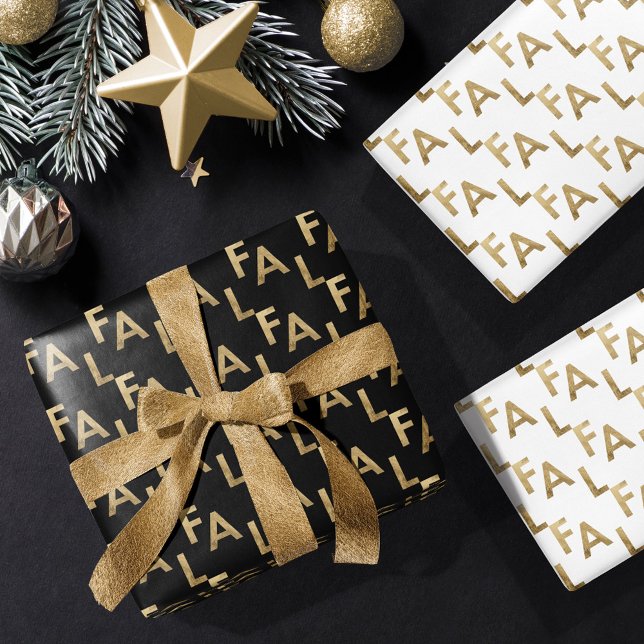 FA LA LA Bold Letters Modern Minimal Black & Gold Wrapping Paper Sheet (Creator Uploaded)