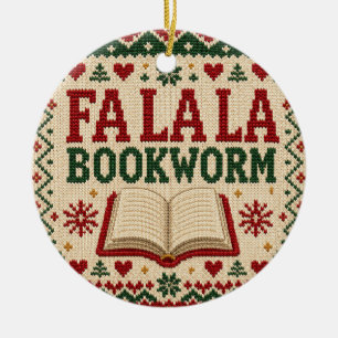 Fa la la Bookworm Cute Ugly Christmas Sweater 2026 Ceramic Tree Decoration