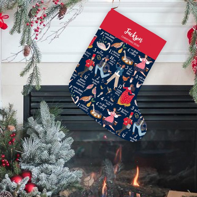 Fa La La Christmas 12 days of Christmas Blue Large Christmas Stocking (12 days of Christmas Stocking)