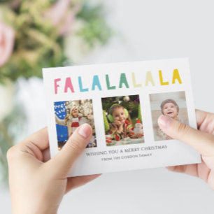 Fa La La Christmas 3 Photo Collage Colourful Cute Holiday Card