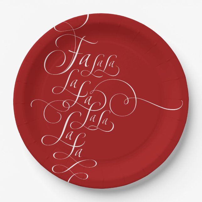 Fa la la - Christmas Calligraphy - Deck the Halls Paper Plate (Front)