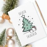 Fa La La Christmas Doodle Holiday Card<br><div class="desc">This cute Christmas card features a doodle of a Christmas tree with two gifts beneath it, a star on the treetop, and falling snow. The text reads: Fa La La La La La La. The inside of the card features Christmas string lights along the top and bottom, a Santa doodle,...</div>