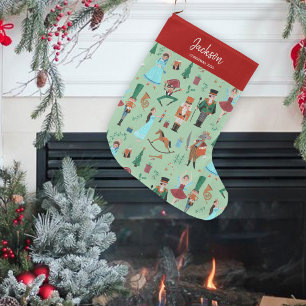 Fa La La Christmas Nutcracker Ballet Dancer green Large Christmas Stocking