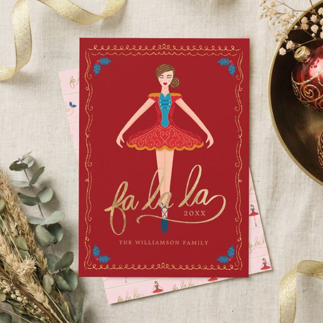 Fa La La Christmas Nutcracker Ballet Dancer Red Holiday Card (Fa La La Red Nutcracker Ballet Dancer Christmas Holiday Card)