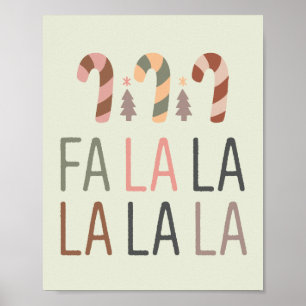 Fa La La Christmas Retro Boho Tree Candycane Poster