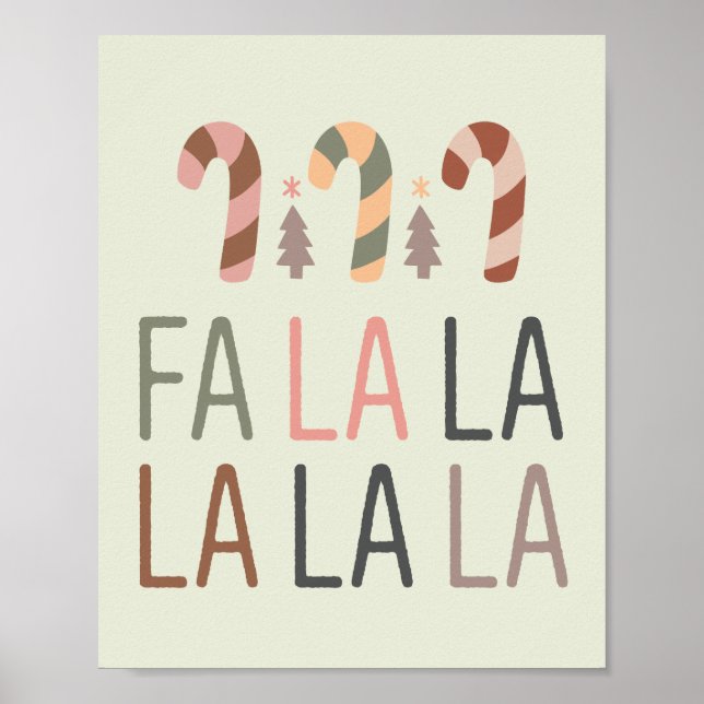 Fa La La Christmas Retro Boho Tree Candycane Poster (Front)
