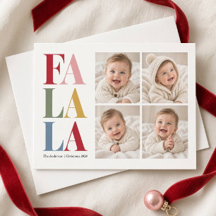 Fa La La Colourful Four Photo Baby Christmas Card