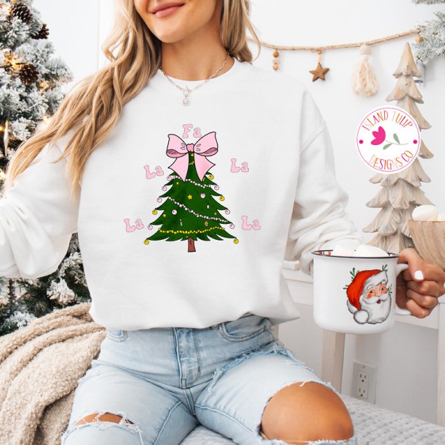 Fa La La Coquette Pink Bow Christmas Tree Sweatshirt (Creator Uploaded)