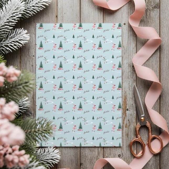 Fa La La Cute Pink Elf Ice Skating Girly Wrapping  Tissue Paper (Fa La La Cute Pink Elf Ice Skating Girly Wrapping Tissue Paper)