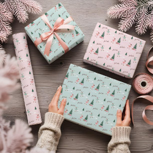 Fa La La Cute Pink Elf Ice Skating Girly Wrapping  Wrapping Paper Sheet