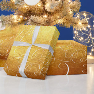 Fa la la Deck the Halls Swirly Rich Christmas Gold Wrapping Paper