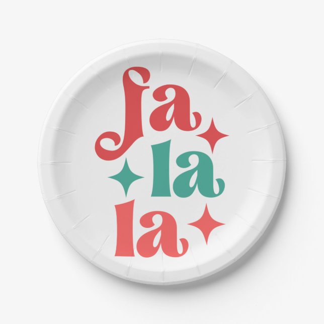 Fa La La - Festive Holiday Typography Design Paper Plate (Front)