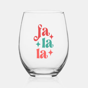 Fa La La - Festive Holiday Typography Design Stemless Wine Glass