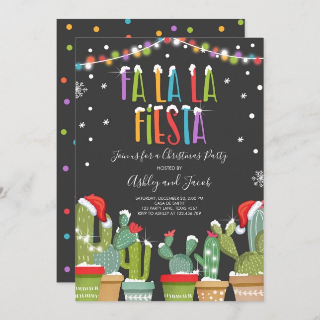 Fa La La Fiesta Christmas Party Invitation Cactus (Front/Back)