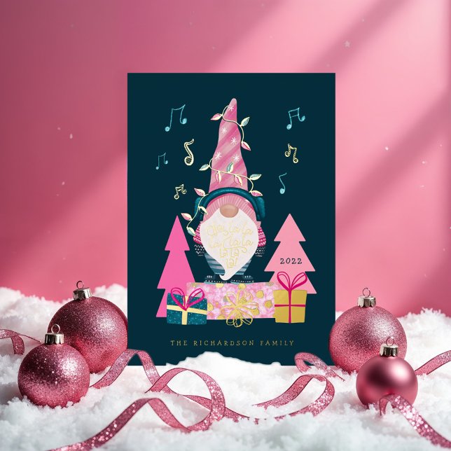 Fa La La Fun Bright Christmas Carolling Gnome (Fa La La Fun Bright Christmas Carolling Gnome Foil Holiday Card)