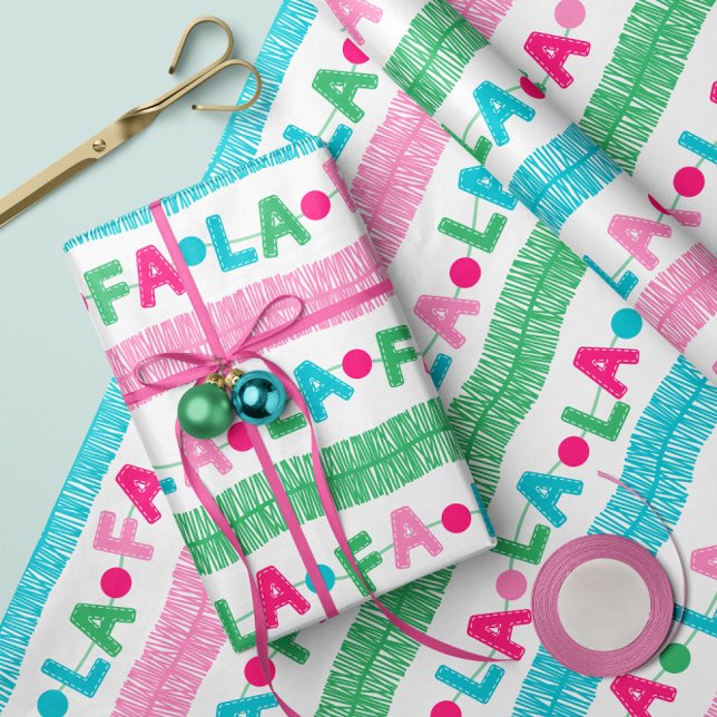 Fa La La Garland- Christmas Wrapping Paper Roll (Festive and retro- "FA LA LA Garland"- Gift Wrap Roll- by clearlytangled studio.)