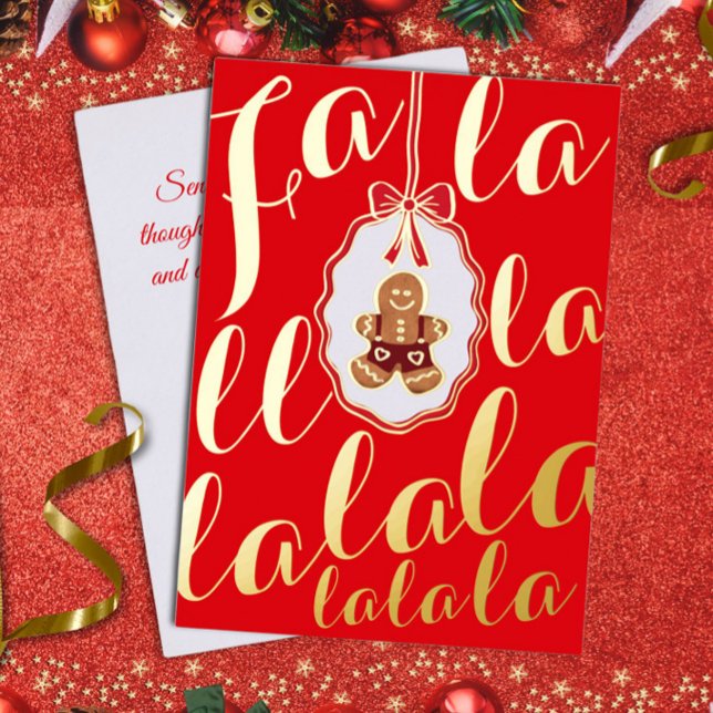 Fa La La Gingerbread man Foil Holiday Card Red (Creator Uploaded)