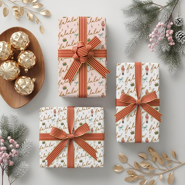 Fa La La Girly Christmas Nutcracker Bow Music  Wrapping Paper Sheet (Fa La La Girly Christmas Nutcracker Bow Music Wrapping Paper Sheets)