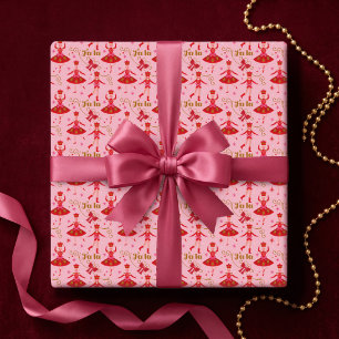Fa La La Girly Pink Nutcracker Ballet Christmas Wrapping Paper