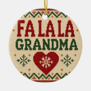 Fa la la Grandma Ugly Sweater Christmas 2026 Ceramic Tree Decoration