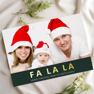 Fa La La Green Gold Modern Christmas Photo