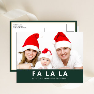 Fa La La Green Modern Christmas Photo Holiday Postcard