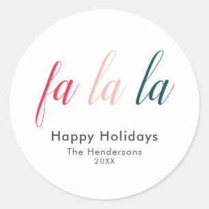 Fa La La Happy Holidays Modern Classic Round Sticker