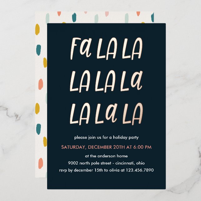 Fa la la |  Holiday Christmas party ROSE GOLD (Front/Back)