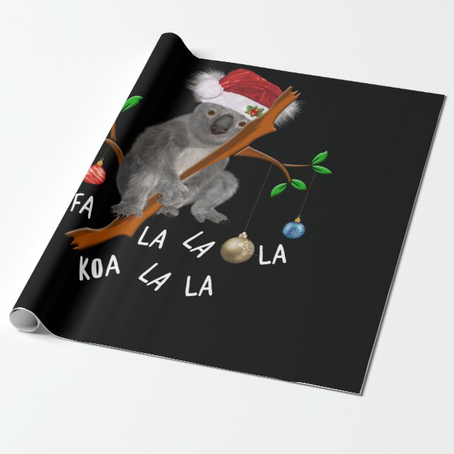 Fa la la Koala Cute Koala Bear in Christmas Wrapping Paper (Unrolled)