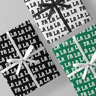 Fa La La La Black, White & Green Stylish & Fun Wrapping Paper Sheet