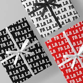 Fa La La La Black, White & Red Chic, Stylish & Fun Wrapping Paper Sheet