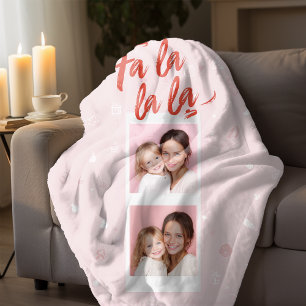 Fa La La La Blush Pink Christmas Photo  Fleece Blanket