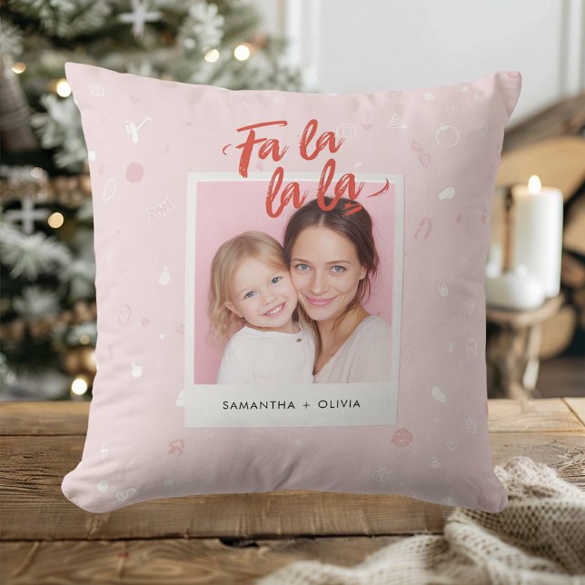 Fa La La La Blush Pink Modern Christmas Photo  Cushion (Creator Uploaded)