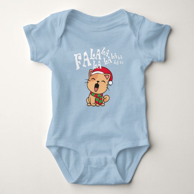 Fa La La La Christmas Cat Singiing Baby Bodysuit (Front)