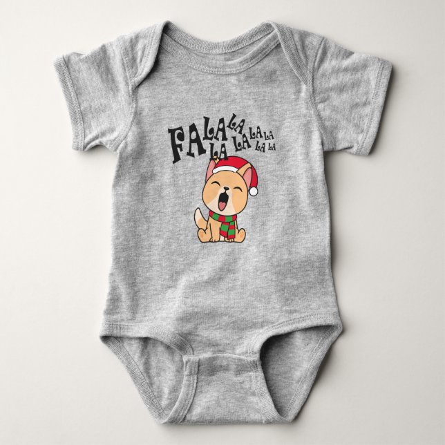 Fa La La La Christmas Dog Singiing Baby Bodysuit (Front)