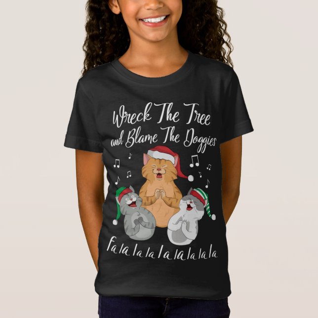 Fa La La La Christmas Kitties Funny Holiday Cats T-Shirt (Front)