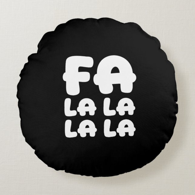 Fa La La La La Black & Red Chic Christmas Accent Round Cushion (Front)