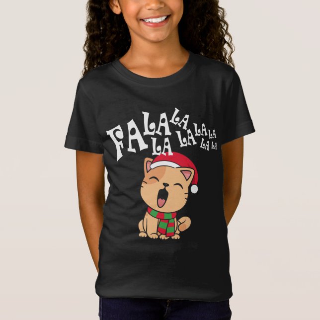 Fa La La La La Christmas Cat Singing Jersey Shirt (Front)