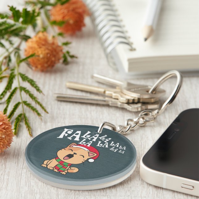 Fa La La La La Christmas Cat Singing | Keychain (Front Right)