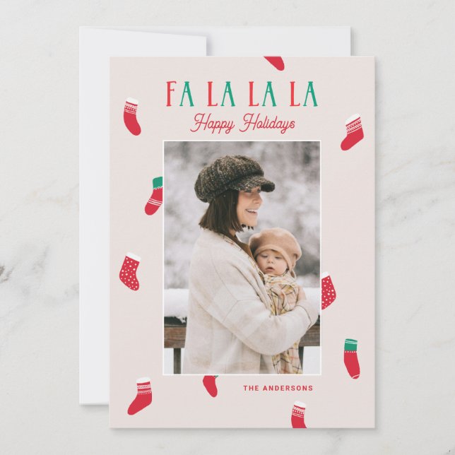 Fa La La La La Christmas. Cute Photo and Stockings Holiday Card (Front)
