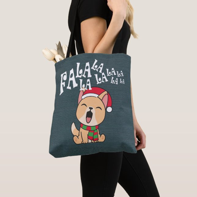 Fa La La La La Christmas Dog Singing | Tote Bag (Close Up)