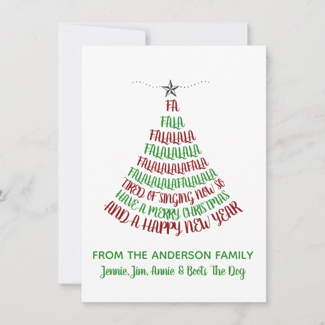Fa La La La La Christmas Tree Humour Holiday Card (Front)