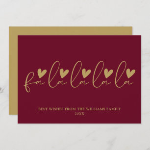 Fa La La La La Red And Gold Script Christmas Holiday Card