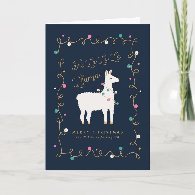 Fa La La La Llama Christmas Holiday Card (Front)