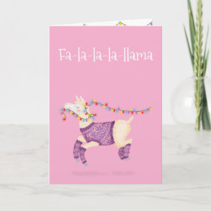 Fa-la-la-la-llama cute Christmas card (pink)