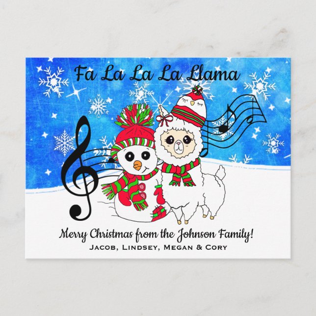 Fa La La La LLama Personalised Christmas Postcard (Front)